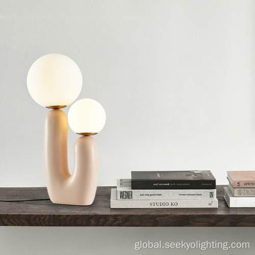 Nordic Pink Table Lamp Cactus Shaped Pink Resin Glass Ball Table Lamp Factory